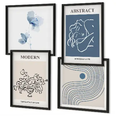 Mur de tableaux affiches abstraites aux lignes florales