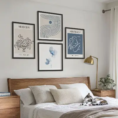 Mur de tableaux affiches abstraites aux lignes florales