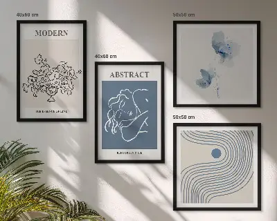 Mur de tableaux affiches abstraites aux lignes florales