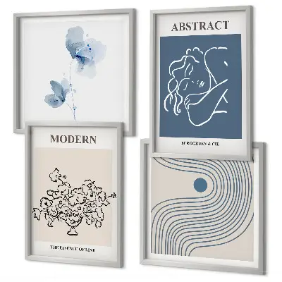 Mur de tableaux affiches abstraites aux lignes florales