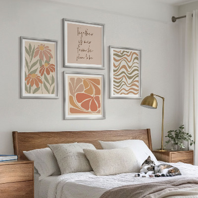 Ensemble de 4 tableaux Fleurs abstraites pastel