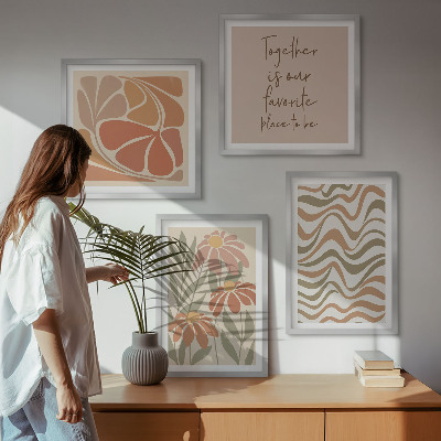 Ensemble de 4 tableaux Fleurs abstraites pastel