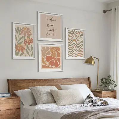 Fleurs abstraites pastel ensemble de 4 tableaux