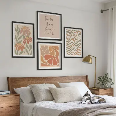 Fleurs abstraites pastel ensemble de 4 tableaux