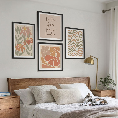 Ensemble de 4 tableaux Fleurs abstraites pastel