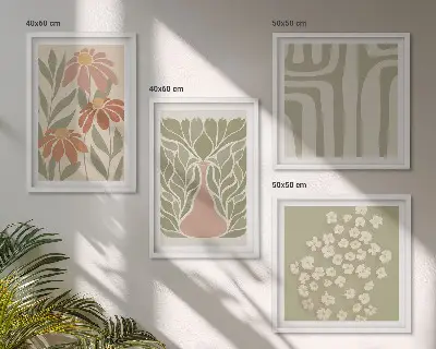 Polyptyque 2 cadres motif floral style bohème minimaliste