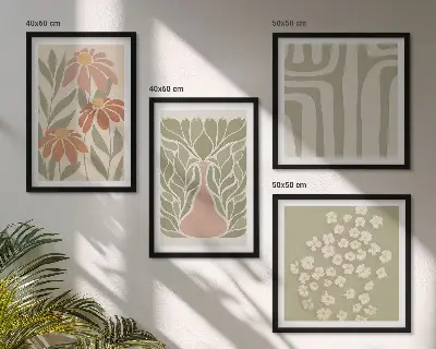 Polyptyque 2 cadres motif floral style bohème minimaliste