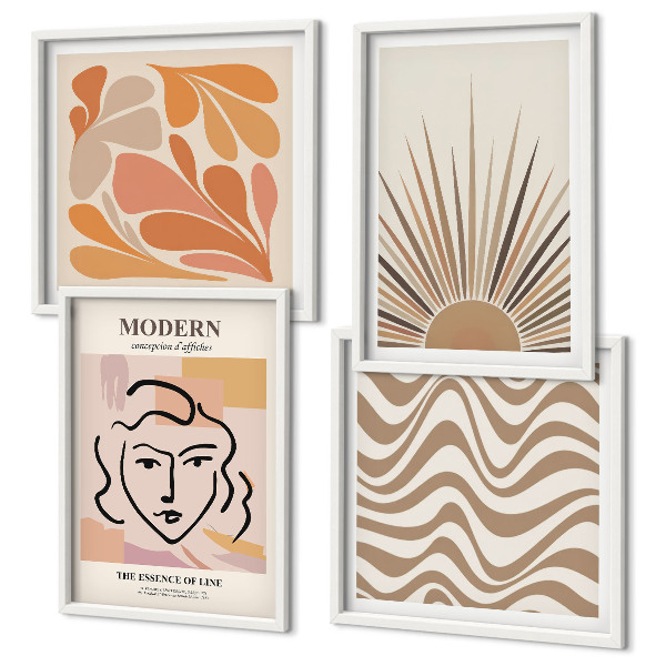 Ensemble de 4 tableaux Formes pastel bohèmes ensoleillées