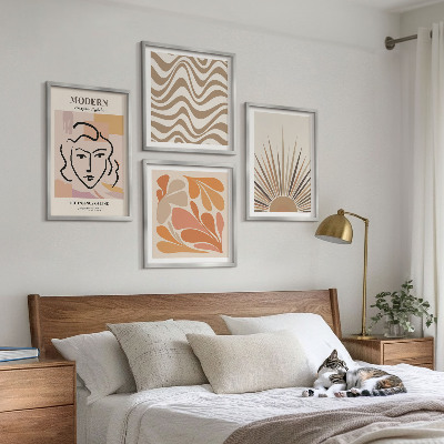 Ensemble de 4 tableaux Formes pastel bohèmes ensoleillées