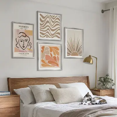 Ensemble de 4 tableaux motifs formes pastel bohèmes ensoleillées