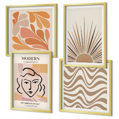 Ensemble de 4 tableaux Formes pastel bohèmes ensoleillées