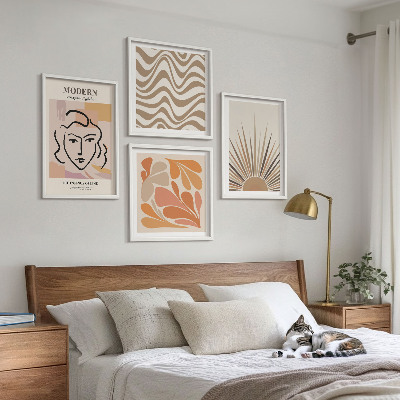 Ensemble de 4 tableaux Formes pastel bohèmes ensoleillées
