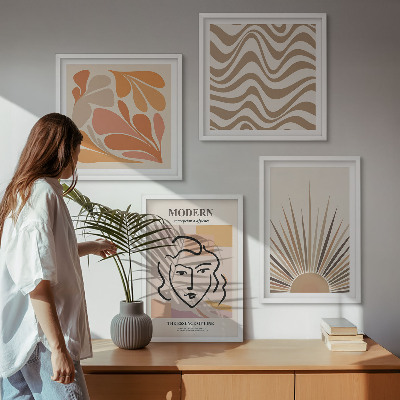 Ensemble de 4 tableaux Formes pastel bohèmes ensoleillées