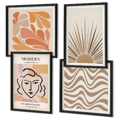 Ensemble de 4 tableaux Formes pastel bohèmes ensoleillées