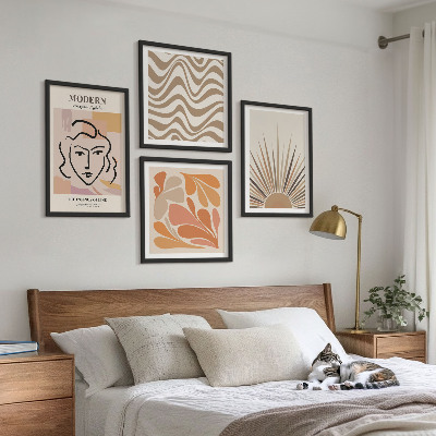 Ensemble de 4 tableaux Formes pastel bohèmes ensoleillées