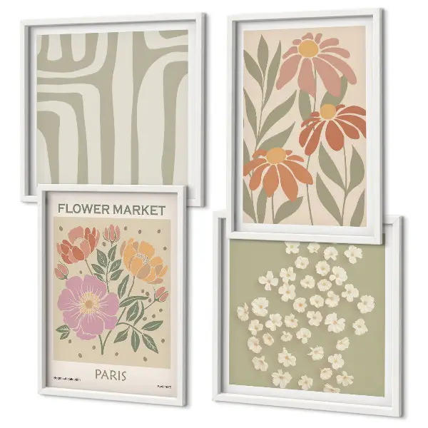 Mur de tableaux motifs botaniques au style minimaliste parisien