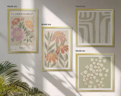 Mur de tableaux motifs botaniques au style minimaliste parisien