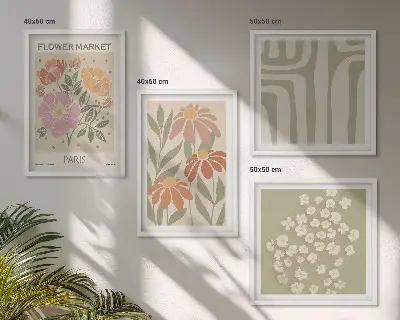 Mur de tableaux motifs botaniques au style minimaliste parisien
