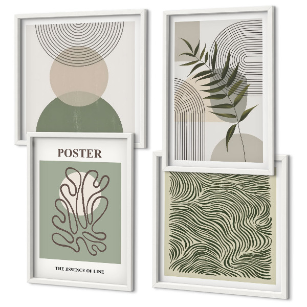 Ensemble de 4 tableaux Motifs botaniques géométriques