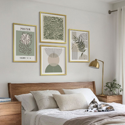 Ensemble de 4 tableaux Motifs botaniques géométriques