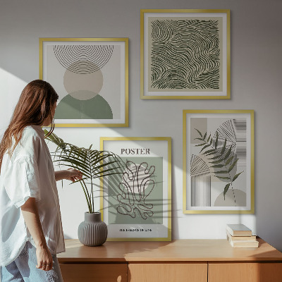 Ensemble de 4 tableaux Motifs botaniques géométriques