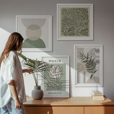 Ensemble de 4 tableaux Motifs botaniques géométriques