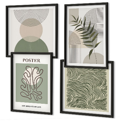 Ensemble de 4 tableaux Motifs botaniques géométriques