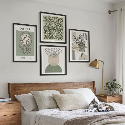 Ensemble de 4 tableaux Motifs botaniques géométriques