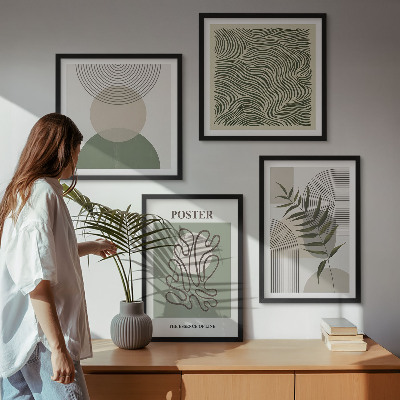 Ensemble de 4 tableaux Motifs botaniques géométriques