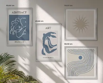 Ensemble de 4 tableaux motifs abstraits élégants de Matisse