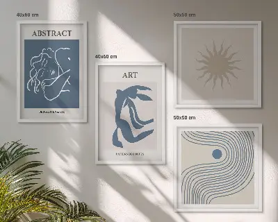 Ensemble de 4 tableaux motifs abstraits élégants de Matisse