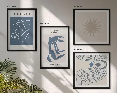 Ensemble de 4 tableaux motifs abstraits élégants de Matisse