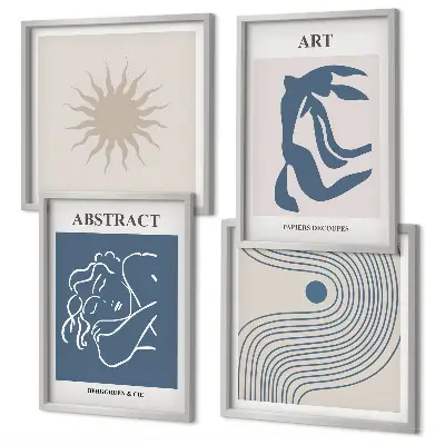 Ensemble de 4 tableaux motifs abstraits élégants de Matisse