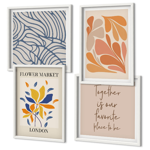 Ensemble de 4 tableaux Fleurs abstraites modernes