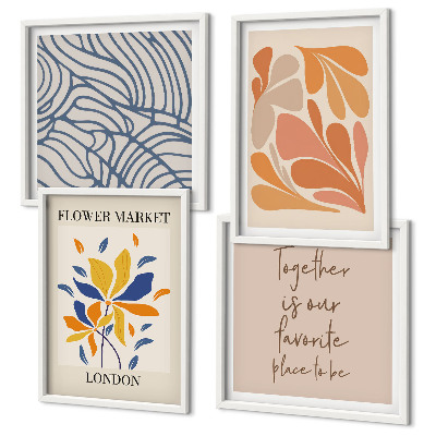 Ensemble de 4 tableaux Fleurs abstraites modernes