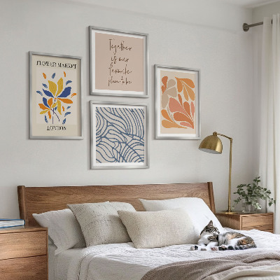 Ensemble de 4 tableaux Fleurs abstraites modernes