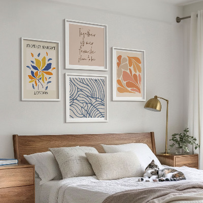 Ensemble de 4 tableaux Fleurs abstraites modernes