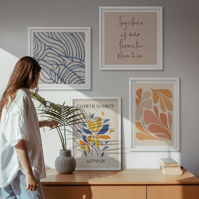Ensemble de 4 tableaux Fleurs abstraites modernes