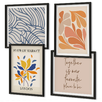 Ensemble de 4 tableaux Fleurs abstraites modernes