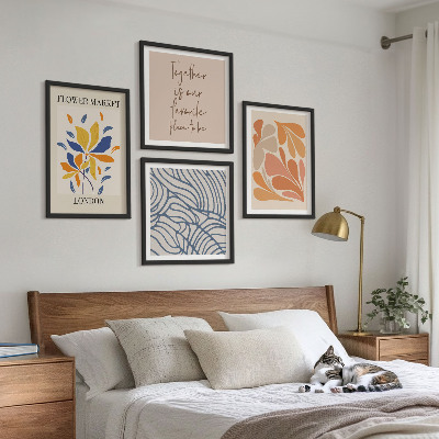 Ensemble de 4 tableaux Fleurs abstraites modernes