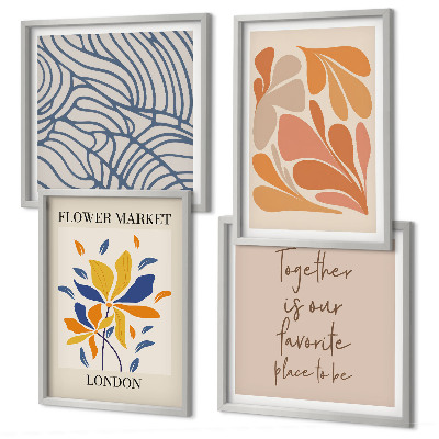 Ensemble de 4 tableaux Fleurs abstraites modernes