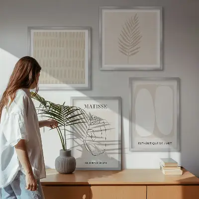 Polyptyque 2 cadres lignes et formes beige et blanc