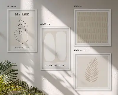 Polyptyque 2 cadres lignes et formes beige et blanc