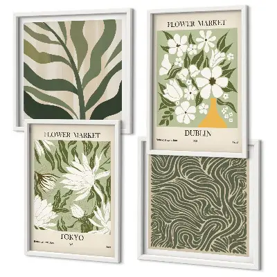 Mur de tableaux avec motifs végétaux et décorations bohèmes