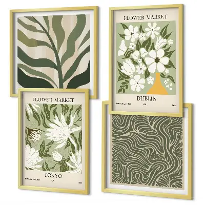 Mur de tableaux avec motifs végétaux et décorations bohèmes