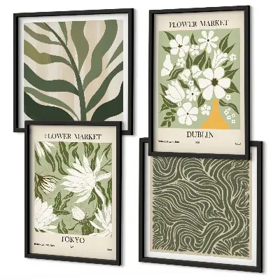 Mur de tableaux avec motifs végétaux et décorations bohèmes