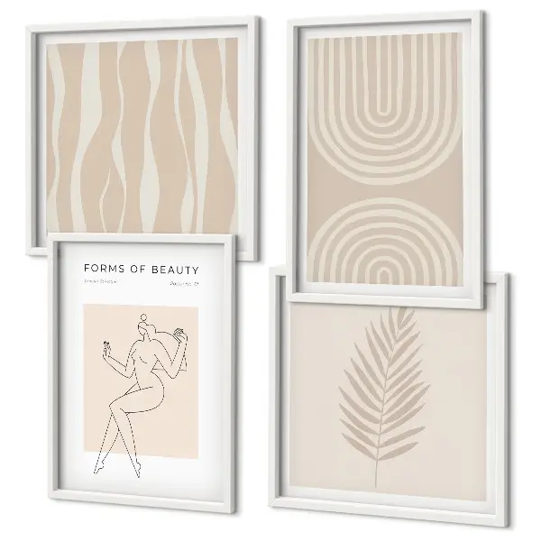 Mur de tableaux avec décorations bohèmes abstraites