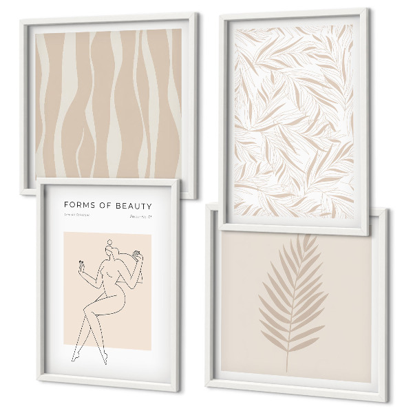 Ensemble de 4 tableaux Motifs végétaux minimalistes