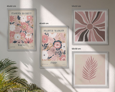 Ensemble de 4 tableaux Motifs floraux, feuilles, géométrie
