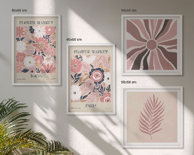 Ensemble de 4 tableaux Motifs floraux, feuilles, géométrie